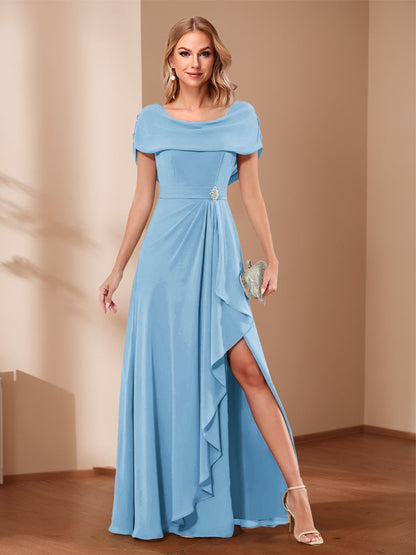 A-Line/Princess Scoop Asymmetrical Mother of the Bride Dresses with Rhinestone & Ruffles