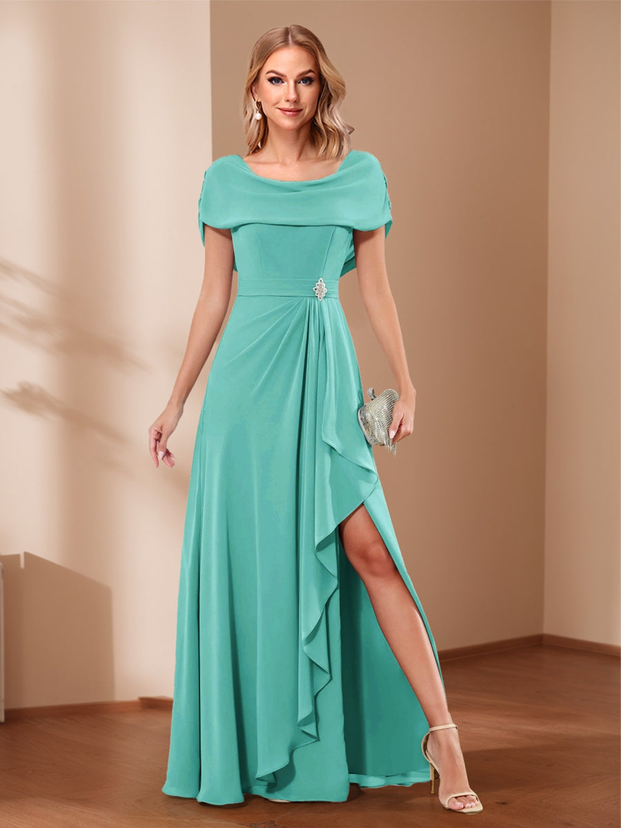 A-Line/Princess Scoop Asymmetrical Mother of the Bride Dresses with Rhinestone & Ruffles