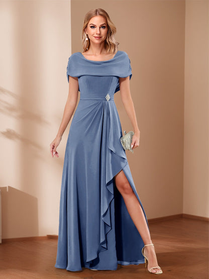 A-Line/Princess Scoop Asymmetrical Mother of the Bride Dresses with Rhinestone & Ruffles