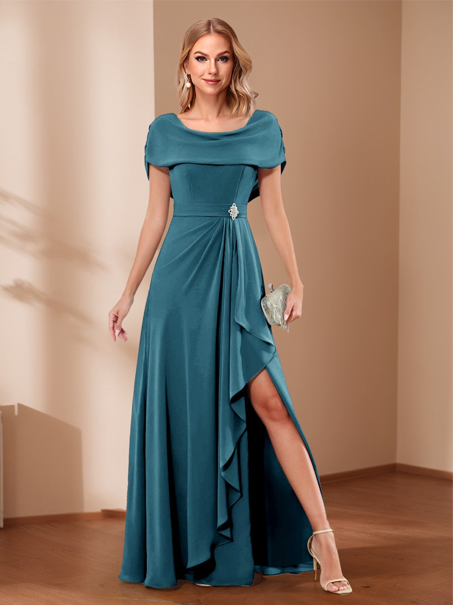 A-Line/Princess Scoop Asymmetrical Mother of the Bride Dresses with Rhinestone & Ruffles