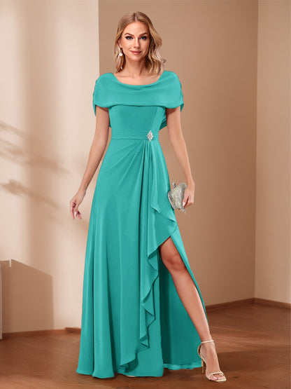 A-Line/Princess Scoop Asymmetrical Mother of the Bride Dresses with Rhinestone & Ruffles