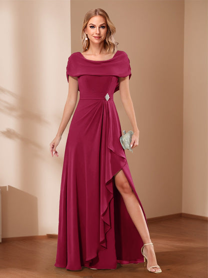 A-Line/Princess Scoop Asymmetrical Mother of the Bride Dresses with Rhinestone & Ruffles