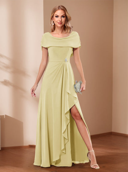 A-Line/Princess Scoop Asymmetrical Mother of the Bride Dresses with Rhinestone & Ruffles