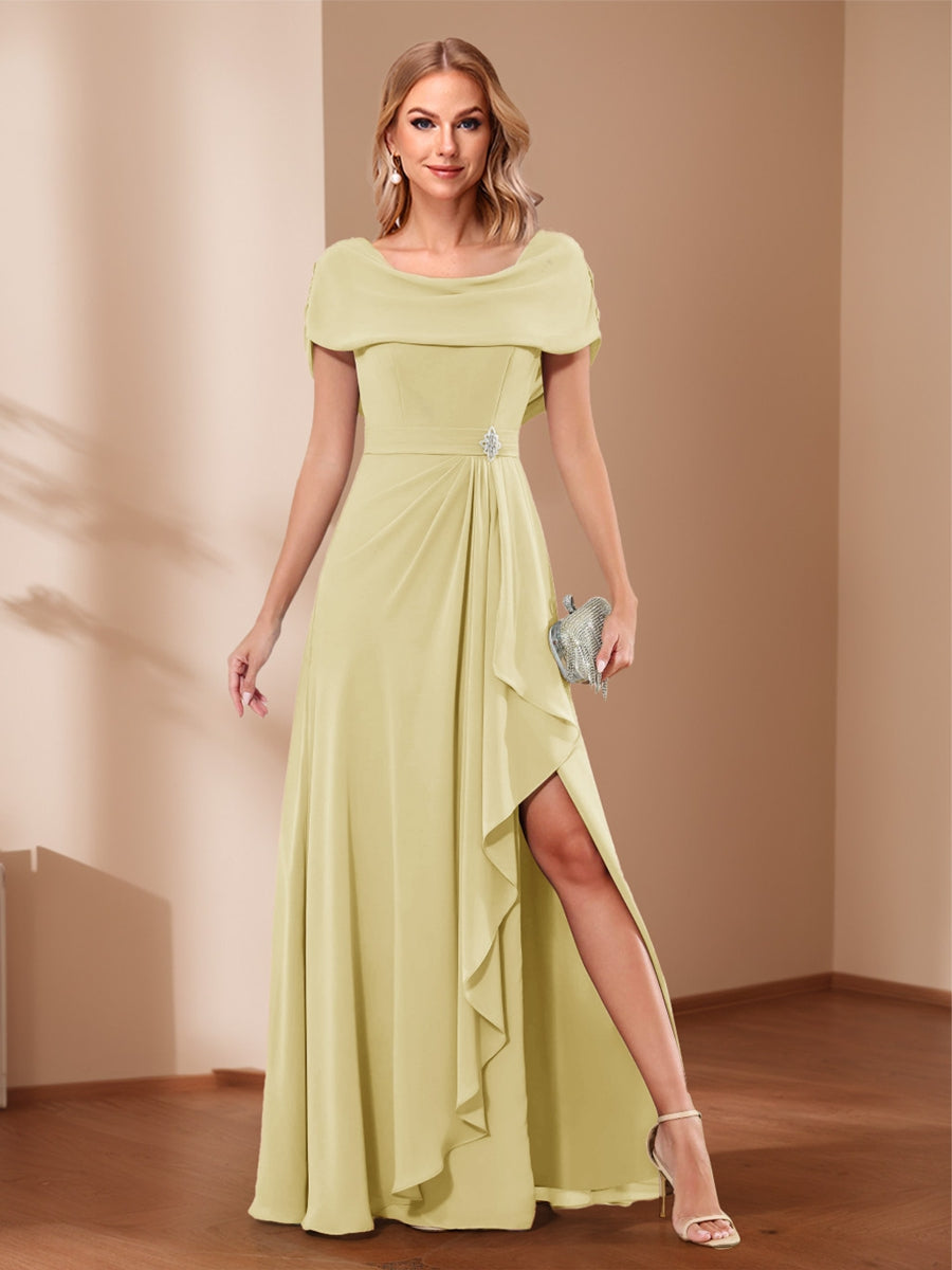A-Line/Princess Scoop Asymmetrical Mother of the Bride Dresses with Rhinestone & Ruffles
