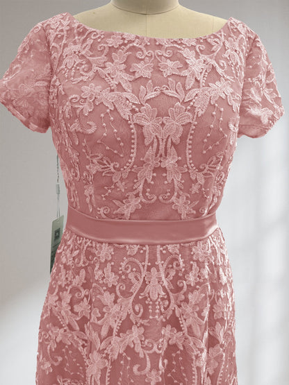 A-Line/Princess Scoop Short Sleeves Mother of the Bride Dresses with Appliques & Beading