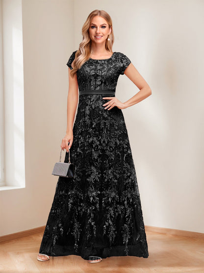 A-Line/Princess Scoop Short Sleeves Mother of the Bride Dresses with Appliques & Beading