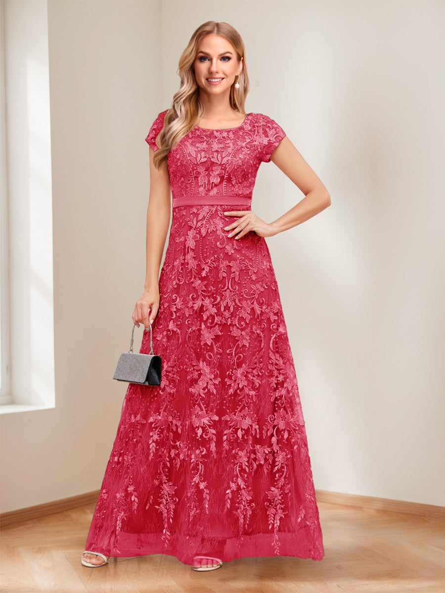 A-Line/Princess Scoop Short Sleeves Mother of the Bride Dresses with Appliques & Beading