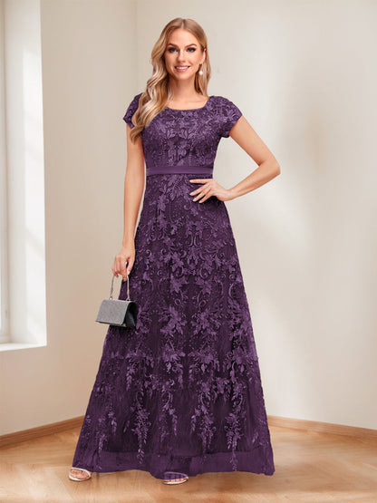 A-Line/Princess Scoop Short Sleeves Mother of the Bride Dresses with Appliques & Beading