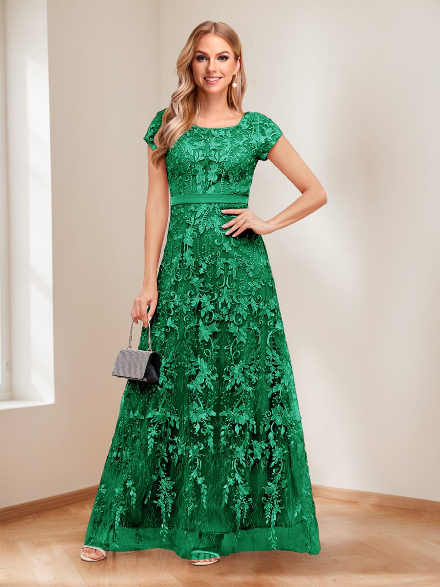 A-Line/Princess Scoop Short Sleeves Mother of the Bride Dresses with Appliques & Beading