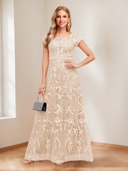 A-Line/Princess Scoop Short Sleeves Mother of the Bride Dresses with Appliques & Beading