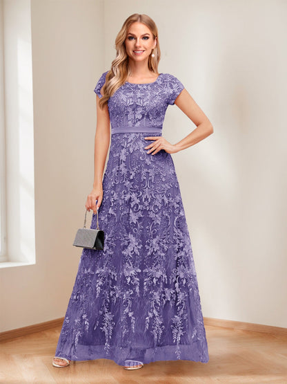 A-Line/Princess Scoop Short Sleeves Mother of the Bride Dresses with Appliques & Beading