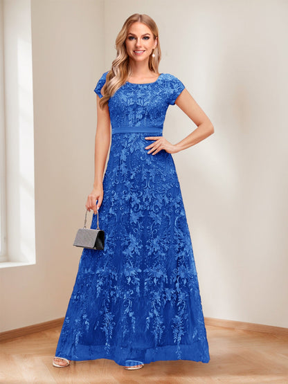 A-Line/Princess Scoop Short Sleeves Mother of the Bride Dresses with Appliques & Beading