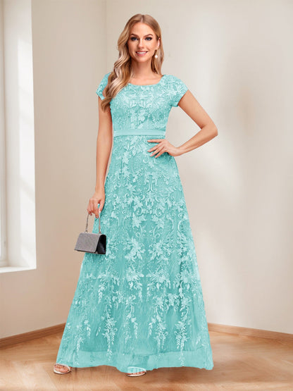 A-Line/Princess Scoop Short Sleeves Mother of the Bride Dresses with Appliques & Beading