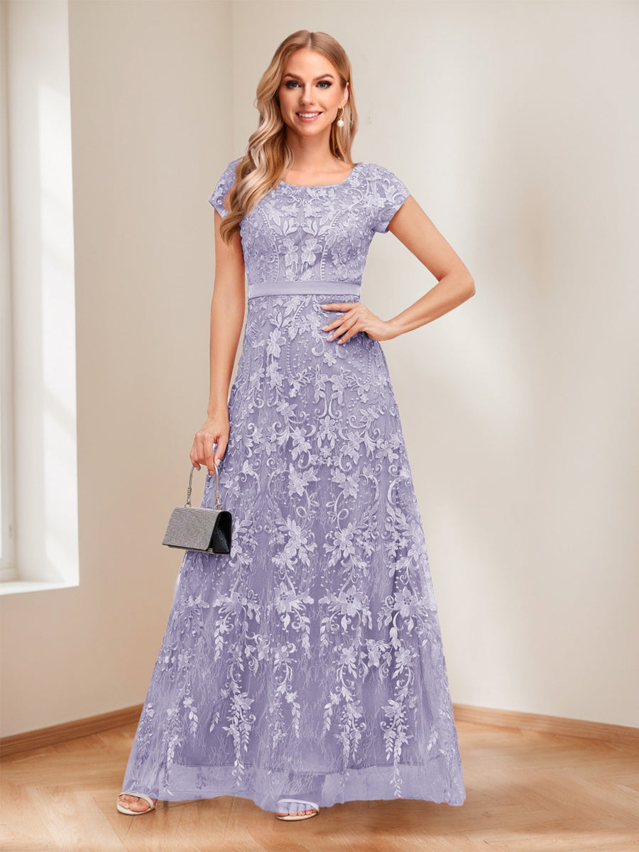 A-Line/Princess Scoop Short Sleeves Mother of the Bride Dresses with Appliques & Beading