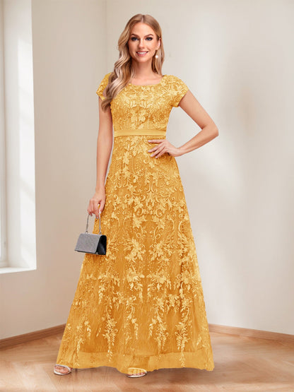 A-Line/Princess Scoop Short Sleeves Mother of the Bride Dresses with Appliques & Beading