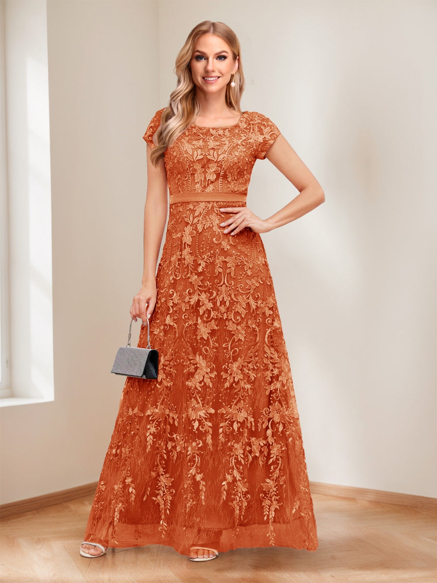 A-Line/Princess Scoop Short Sleeves Mother of the Bride Dresses with Appliques & Beading