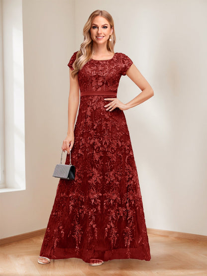 A-Line/Princess Scoop Short Sleeves Mother of the Bride Dresses with Appliques & Beading