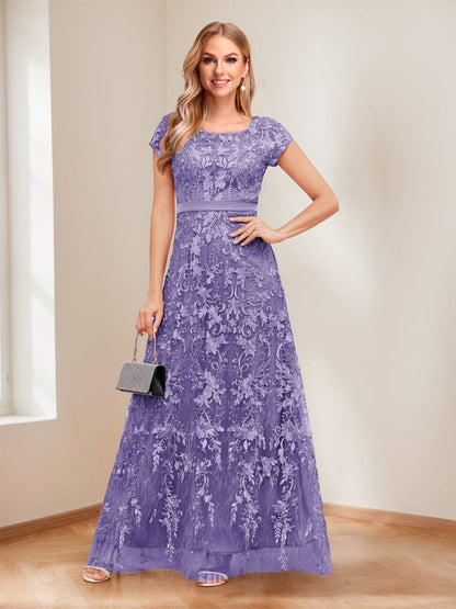 A-Line/Princess Scoop Short Sleeves Mother of the Bride Dresses with Appliques & Beading