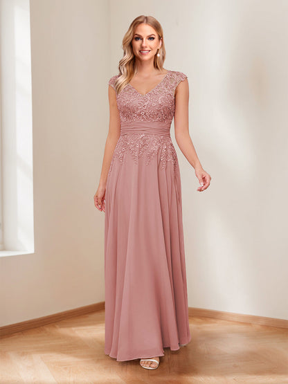 A-Line/Princess V-Neck Ruched Mother of the Bride Dresses with Beading & Appliques