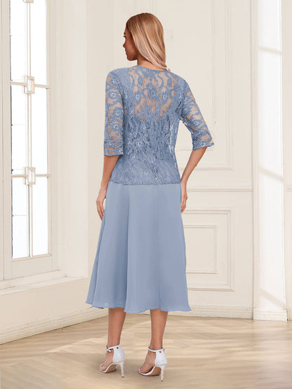 A-Line/Princess Square Neck Mother of the Bride Dresses with Lace Appliques & Jacket