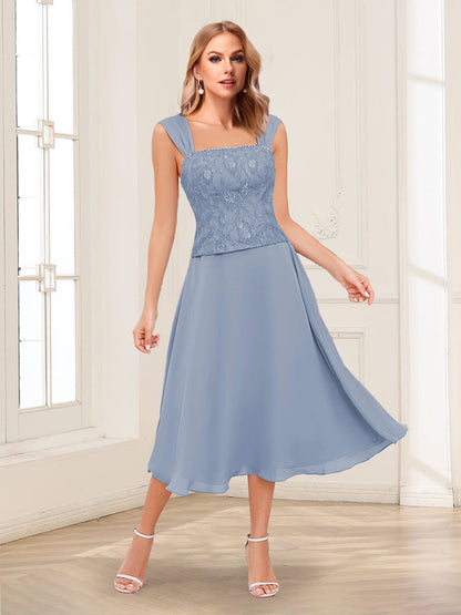 A-Line/Princess Square Neck Mother of the Bride Dresses with Lace Appliques & Jacket