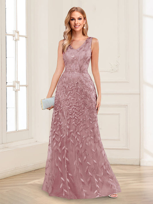 A-Line/Princess V-Neck Floor-Length Mother of the Bride Dresses with Appliques