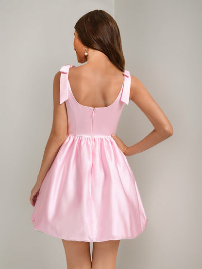 A-Line/Princess Square Sleeveless Short Semi Formal Dresses with Bow