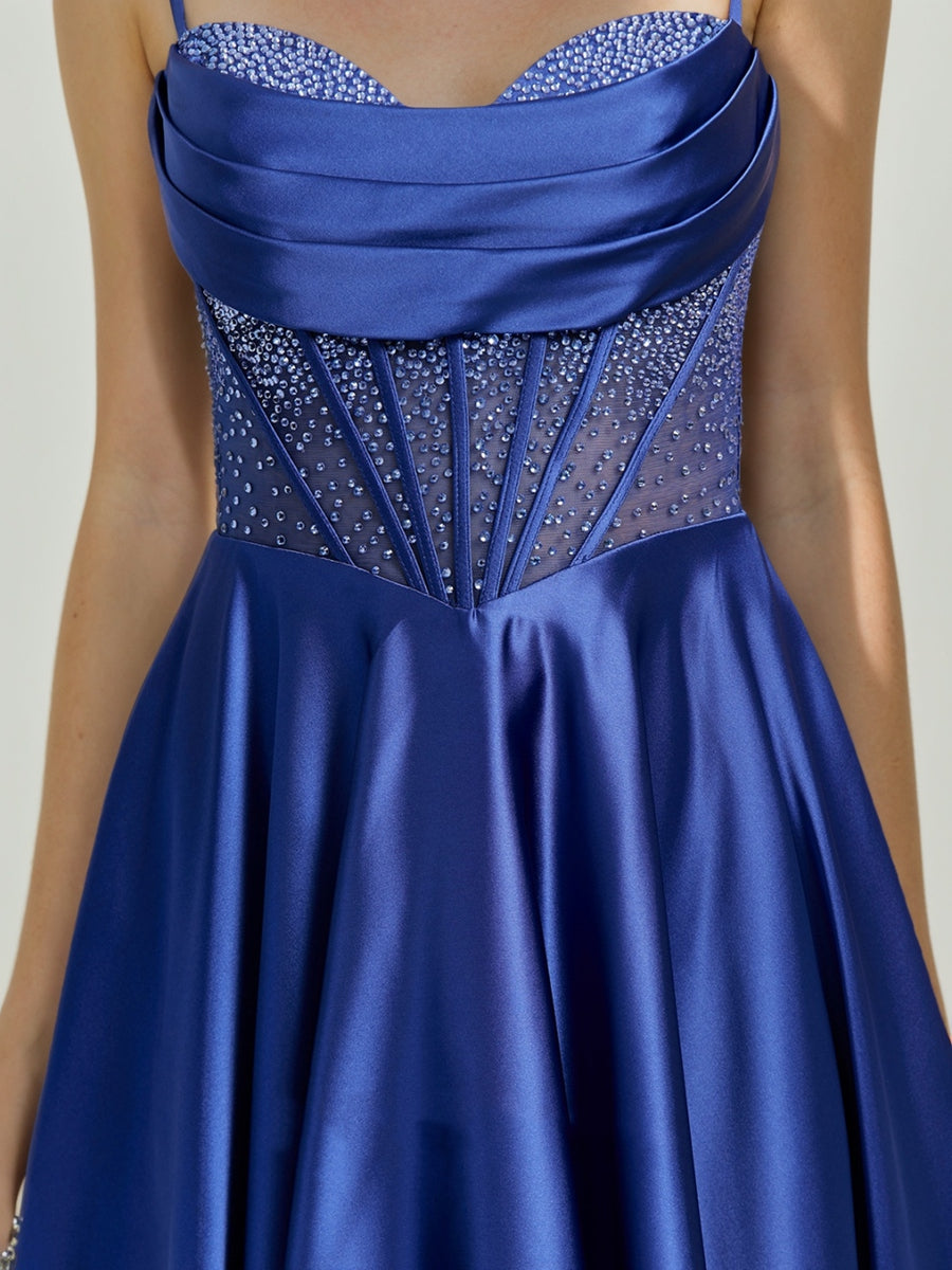 A-Line/Princess Cowl Straps Sleeveless Pleated Short Semi Formal Dresses with Rhinestones