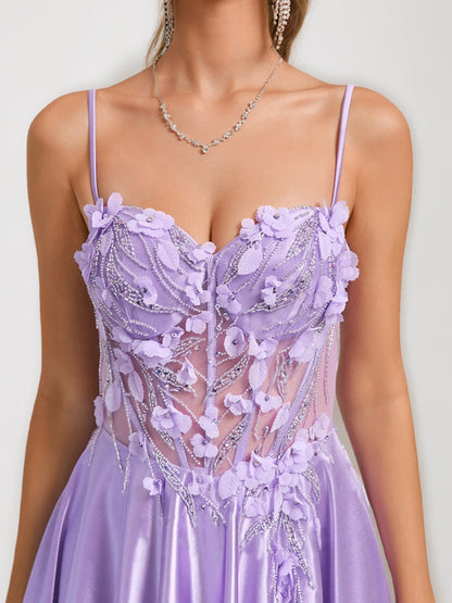 A-Line/Princess Sweetheart Beading Short Semi Formal Dresses with 3D Floral