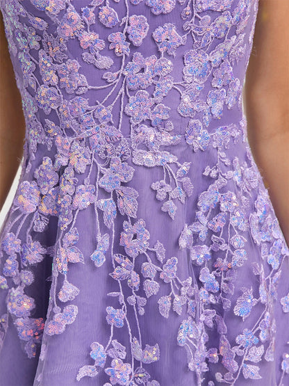 A-Line/Princess Scoop Short Semi Formal Dresses with Sequins & Lace Appliques