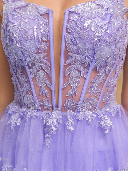 A-Line/Princess Spaghetti Straps Short/Mini Stylish Semi Formal Dresses with Sequins & Ruffles