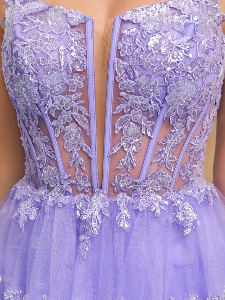 A-Line/Princess Spaghetti Straps Short/Mini Stylish Semi Formal Dresses with Sequins & Ruffles