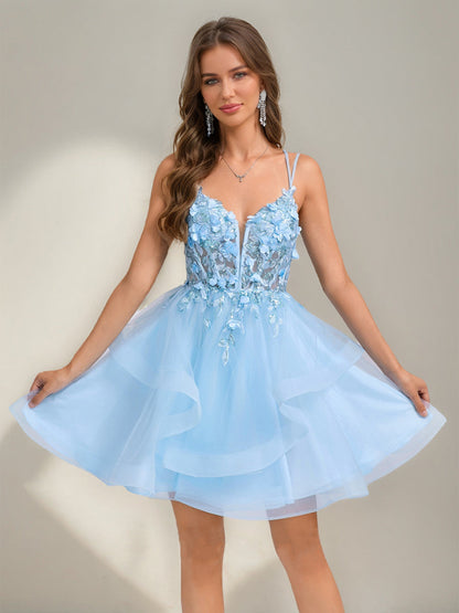 Ball Gown Sleeveless Sequined Delicate Short Semi Formal Dresses with Embroidery