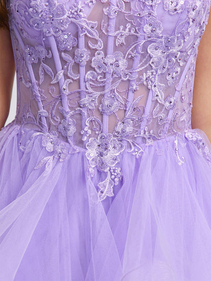 Ball Gown Spaghetti Straps Noble Tulle Short Semi Formal Dresses with Beads