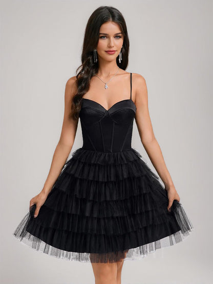 A-Line/Princess Sweetheart Pleated Tulle Short Semi Formal Dresses