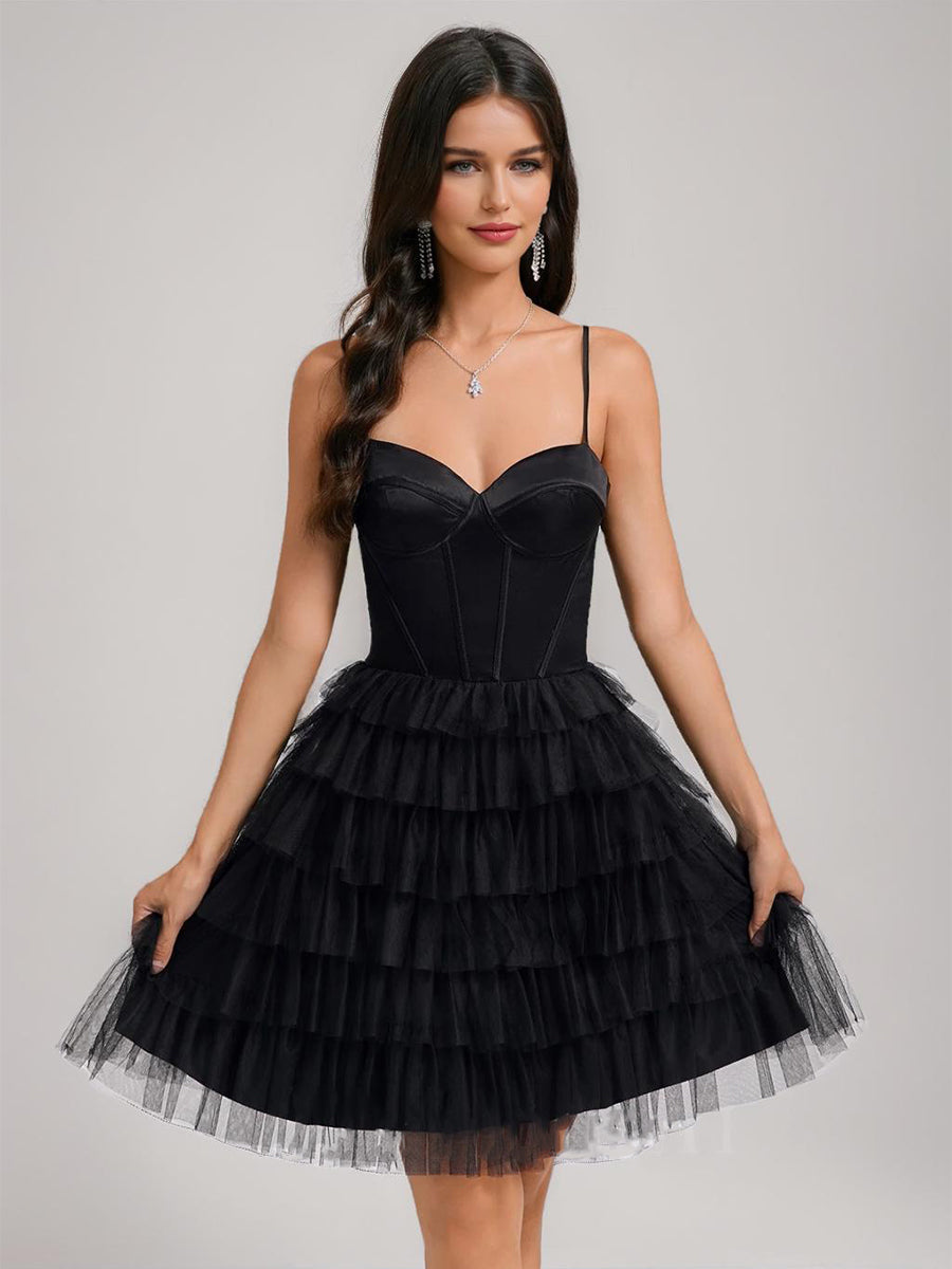 A-Line/Princess Sweetheart Pleated Tulle Short Semi Formal Dresses