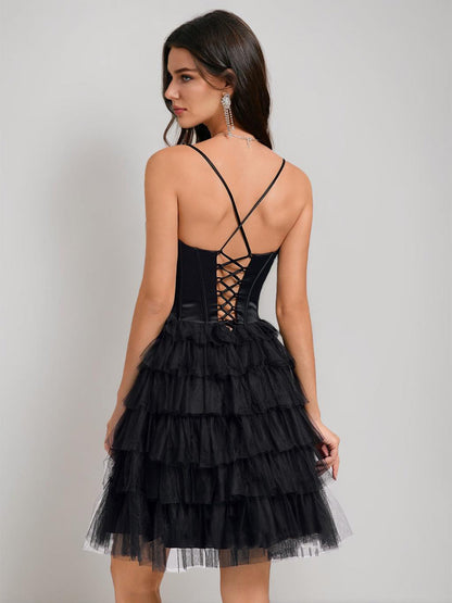 A-Line/Princess Sweetheart Pleated Tulle Short Semi Formal Dresses