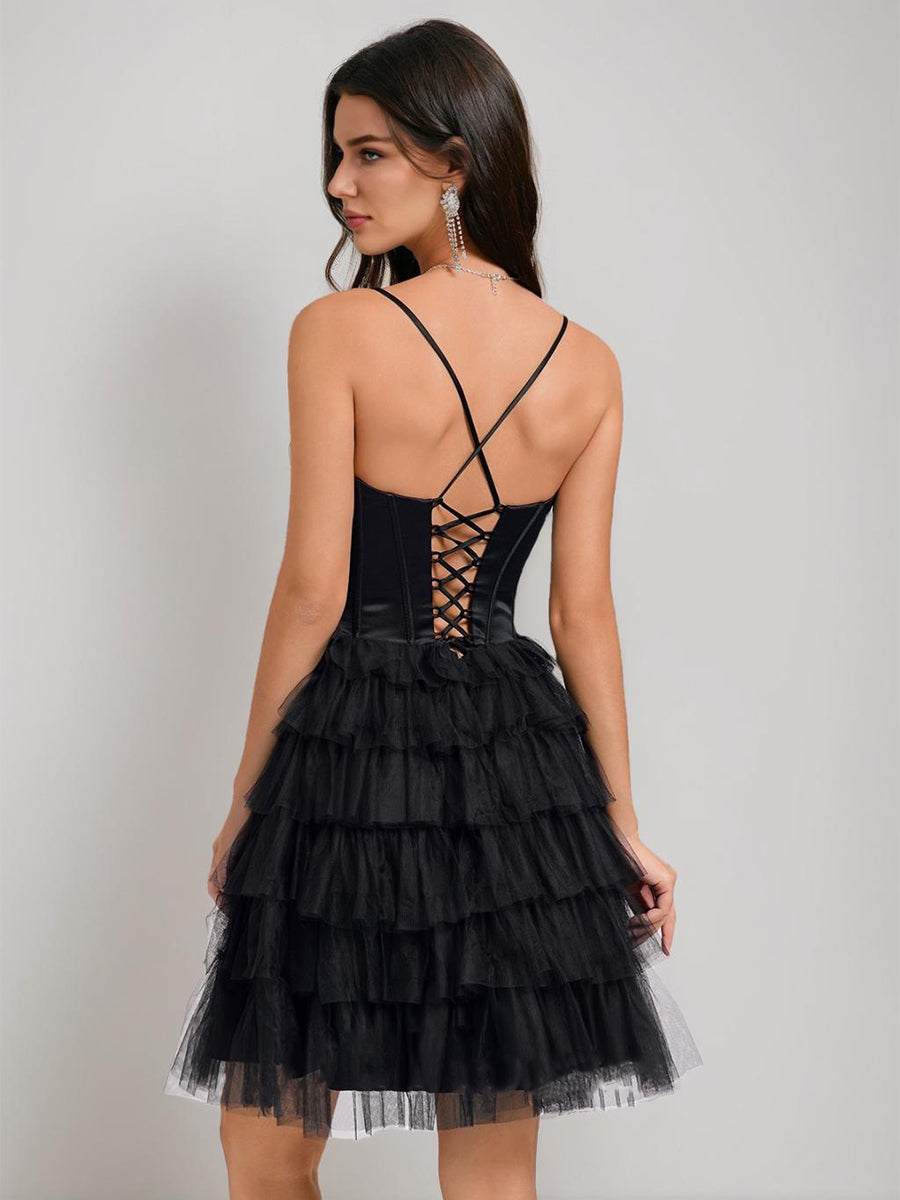 A-Line/Princess Sweetheart Pleated Tulle Short Semi Formal Dresses