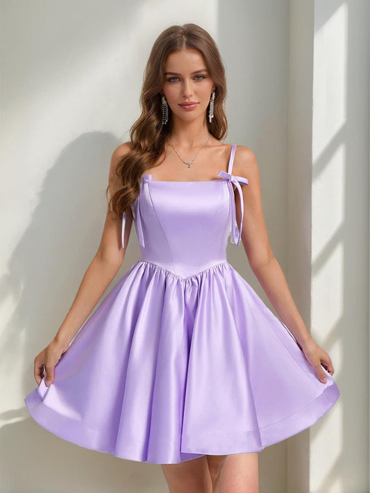 Ball Gown Square Neck Sleeveless Short/Mini Semi Formal Dresses with Bow