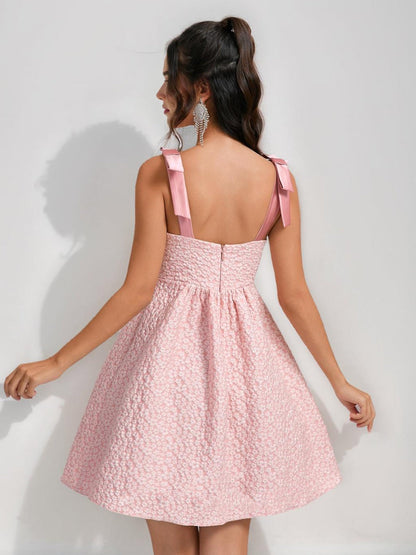 A-Line/Princess V-Neck Straps Empire Short Semi Formal Dresses with Bow(s)