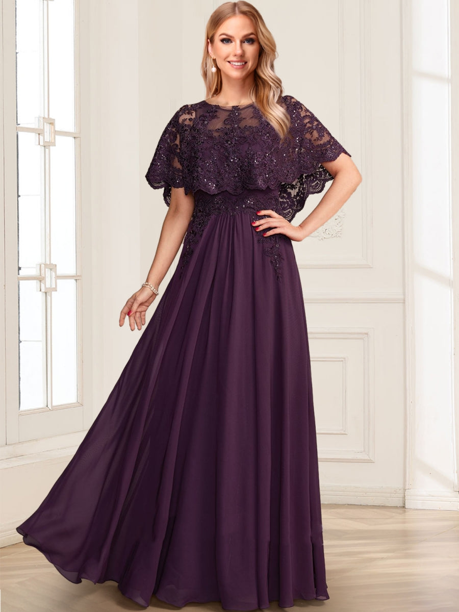 A-Line/Princess Illusion Scoop Short Sleeves Floor-Length Mother of the Bride Dresses with Sequins