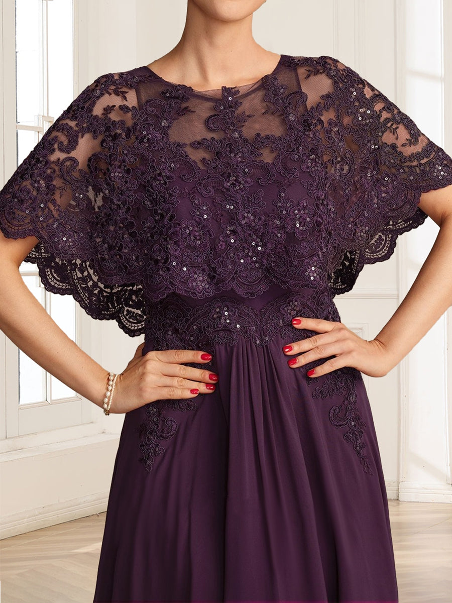 A-Line/Princess Illusion Scoop Short Sleeves Floor-Length Mother of the Bride Dresses with Sequins