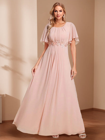 A-Line/Princess Scoop Short Sleeves Floor-Length Mother of the Bride Dresses with Appliques