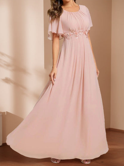 A-Line/Princess Scoop Short Sleeves Floor-Length Mother of the Bride Dresses with Appliques