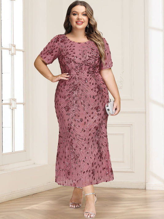 Trumpet/Mermaid Scoop Short Sleeves Ankle-Length Mother of the Bride Dresses with Appliques