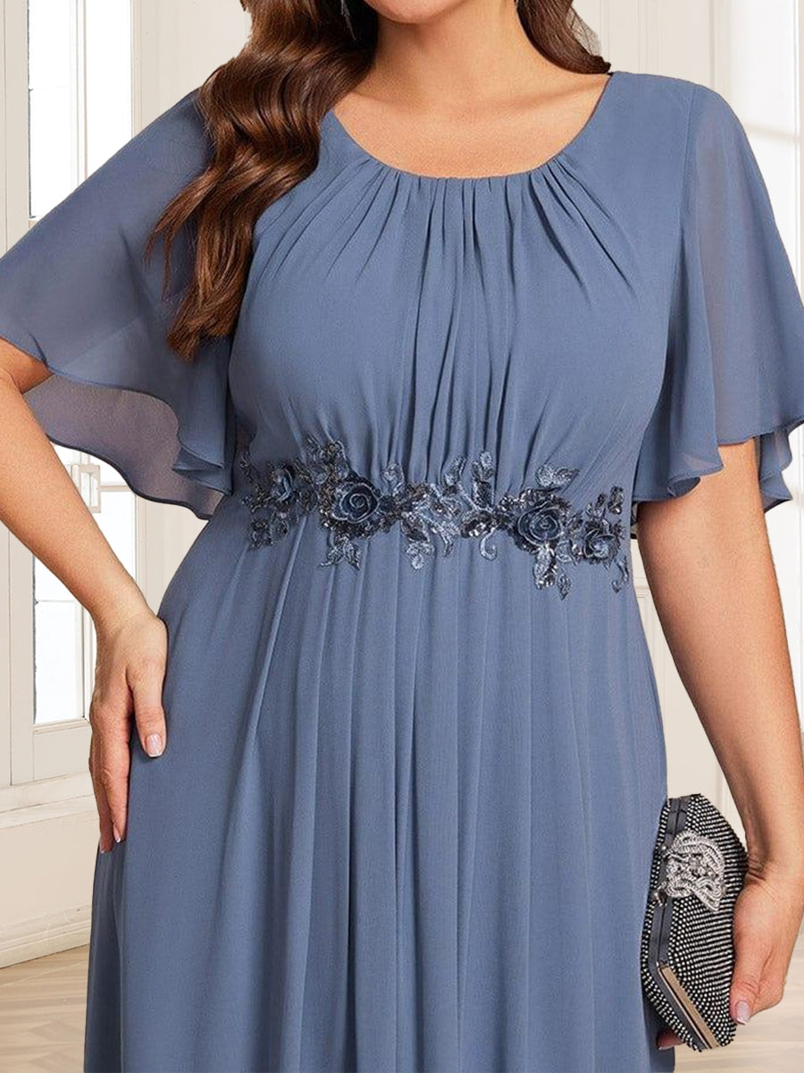Plus Size A-Line/Princess Scoop Short Sleeves Floor-Length Mother of the Bride Dresses with Applique