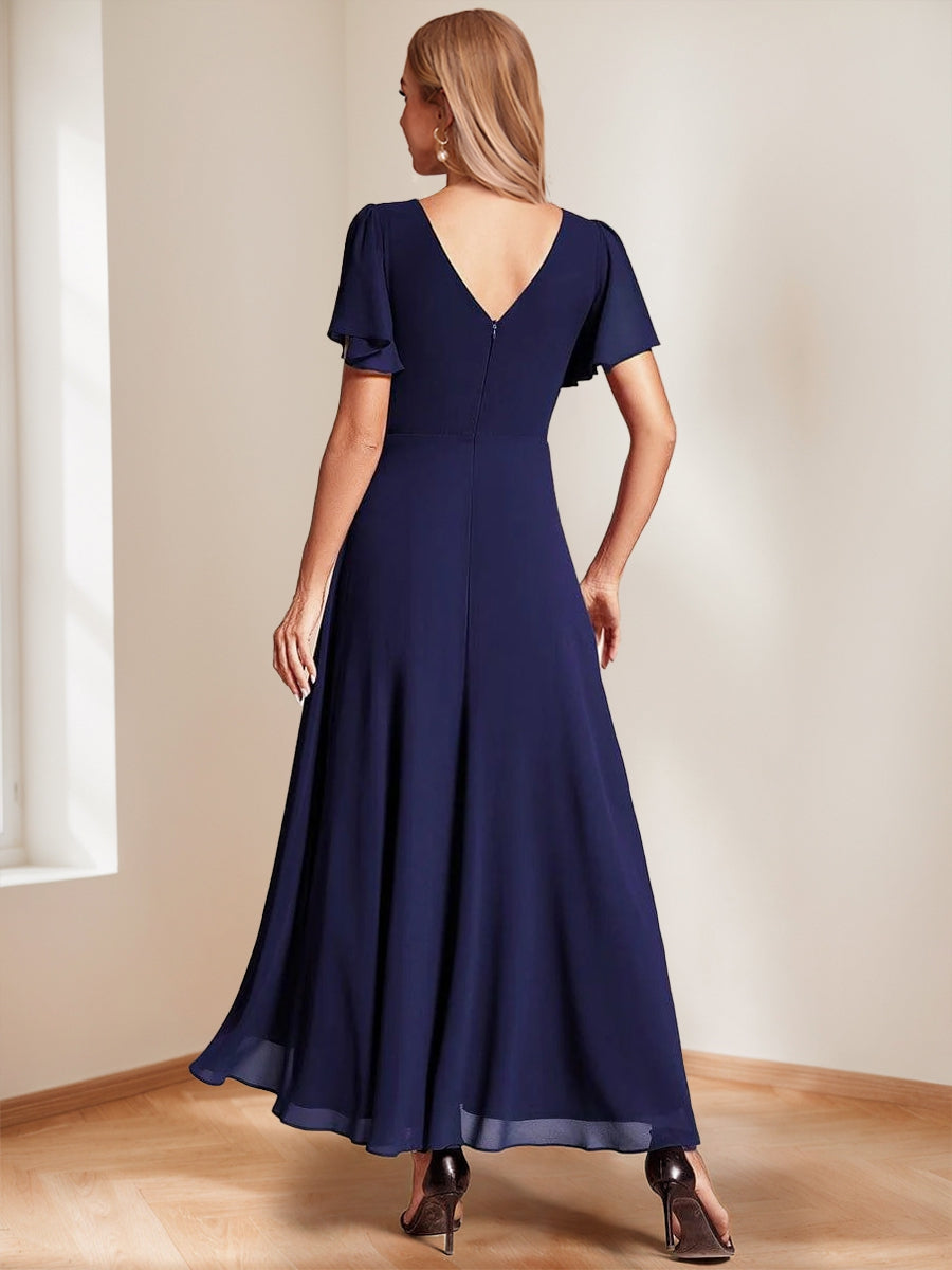 A-Line/Princess V-Neck Short Sleeves Floor-Length Chiffon Mother of the Bride Dresses