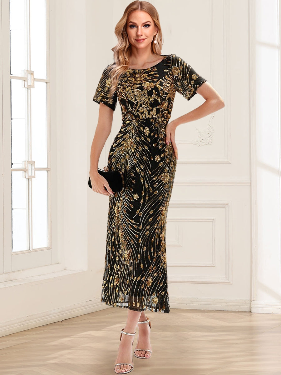 Trumpet/Mermaid Scoop Short Sleeves Ankle-Length Mother of the Bride Dresses with Sequin