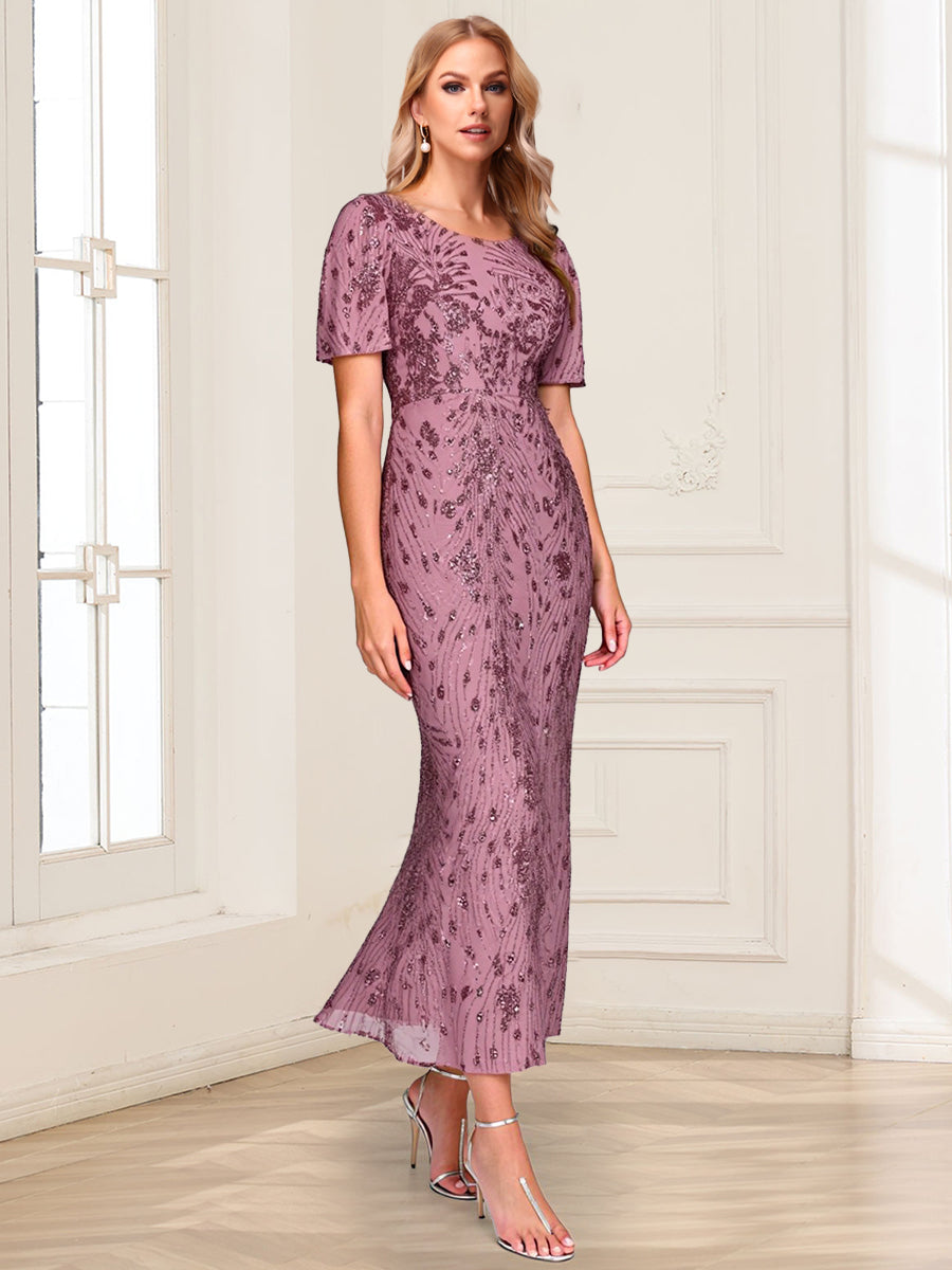 Trumpet/Mermaid Scoop Short Sleeves Ankle-Length Mother of the Bride Dresses with Sequin