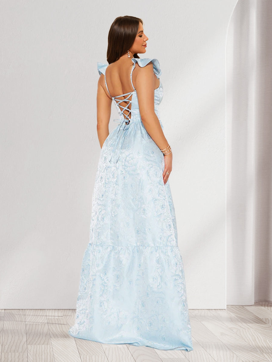 A-Line/Princess Sweetheart Sleeveless Floor-Length Bridesmaid Dresses With Split Side & Ruffle Straps